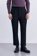 ビジネススタイルのナポリ製ウールパンツ【ブラック・ストレート・しわ防止】
