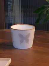 手描き陶器のバタフライデザインカップ【コーヒー用・精緻な仕上げ・ハンドル付き】