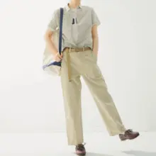 半袖シャツ レディース コットン スタンドカラー ブルーグリーンチェック柄 アメカジ ヴィンテージ 夏「COUDRE」