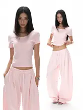 セットアップ レディース Tシャツ ショート丈 ワイドパンツ ドローコード 着痩せ ルーズ きれいめ 上品 通勤 夏「VATTY」