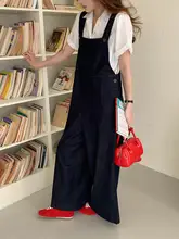 深い青色のストレートワイドデニムオーバーオール【ヴィンテージスタイル】
