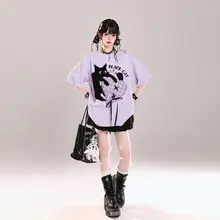 かわいいカートゥーンプリントの夏用半袖Tシャツ【ルーズフィット・デザイン性抜群】