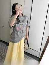 グレーのカートゥーンデザイン半袖Tシャツ【ゆったりフィット・ユーモアのあるデザイン】