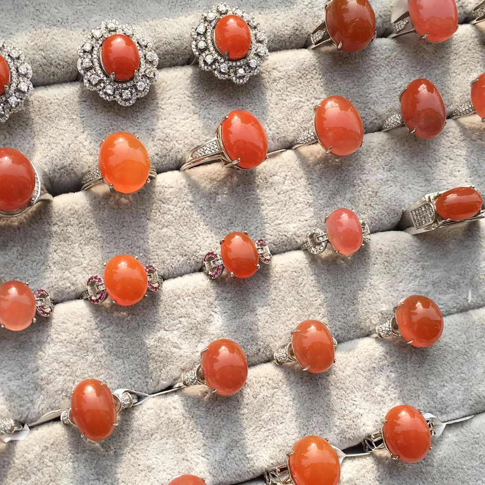 天然南紅瑪瑙のチェリーレッドリング【S925シルバー・ローズゴールド装飾】