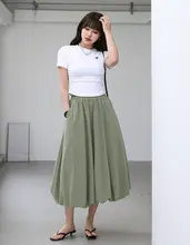 薄荷スタイルのハイウエストチュニックフレアスカート【女性用・夏向け・ウエストゴム】