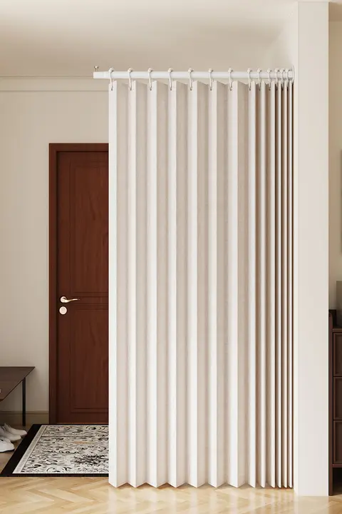 穴あけ不要の玄関用間仕切りカーテン【折りたたみ式・リビング用・寝室の仕切り】