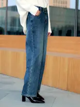 デニムパンツ 女性 冬新作 ゆったりデザイン カジュアル ストレートパンツ
