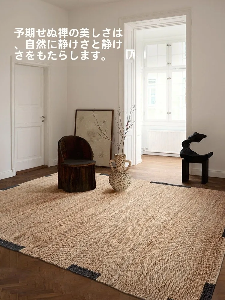手作り黄麻のラグ：侘寂風の自然素材が提供するリビング・寝室の空間設計