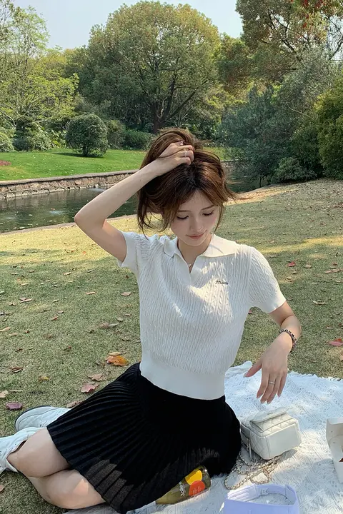 クラシックツイストニットポロシャツ【学院風・短袖・女性用】