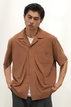 イエロー 軽量 しわになりにくい キューバ襟シャツ メンズ/普段着 用 レーヨン ライセル モダール ダブルプリーツ