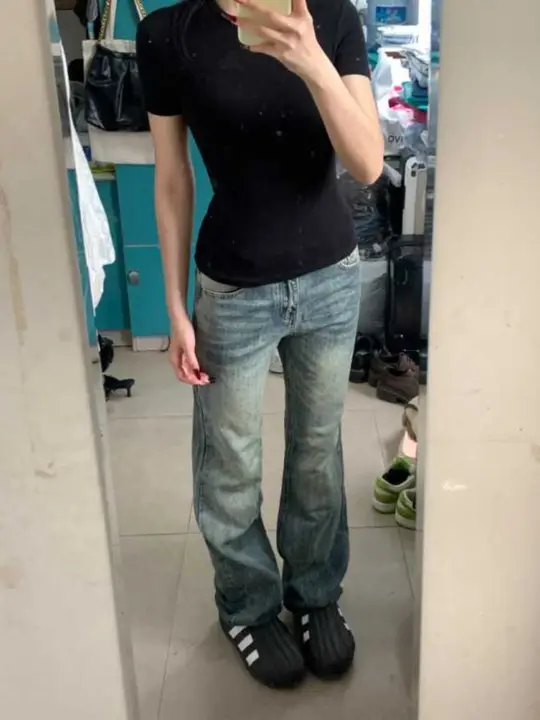 ハイウエストブーツカットデニムパンツ【スリムフィット・女性用・デザイン性】（セットアップ対応）