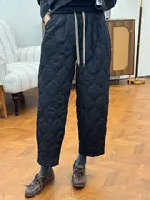黒のダイヤモンドキルティングコットンパンツ【冬用・極上の柔らかさ・レディース・九分丈】