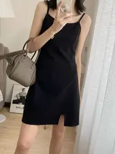 キャミソールワンピース レディース ブラック フレンチ風 セクシー Aライン スリット インナー 小柄さん向け