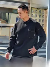 AlphaGym 明線デザインのコントラストカラー長袖Tシャツ【コットン・ラウンドネック・スポーツカジュアル】