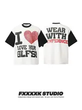 半袖Tシャツ メンズ ワッフル 通気性 ハート柄 レター グラフィティ ストリート 夏 ペアルック 「FXK」