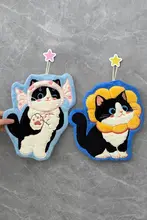 かわいい黒猫の珊瑚フリースハンドタオル【大判・超吸水・掛けられるタイプ】