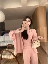 薄手のサマーニットカーディガン／タンクトップ／ロングパンツ【気質デザイン・セットアップ対応】