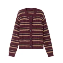 ストライプ柄のウールニットカーディガン【フィット・厚手・女性用】