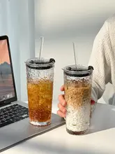 大容量 蓋付きストローグラス【透明・コーヒー用・オフィス向け】