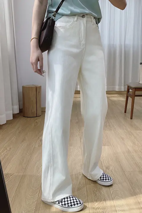 高腰シルエットのデニムワイドパンツ【秋冬用・フィット・ロング丈】