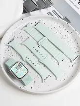 Apple Watch バンド レディース 編み込み ナイロン シリコン マグネット式 ミントグリーン 夏 スポーツ 上品