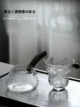 ステンレスフィルター付き ガラス製茶器【側持ち・高級木製ハンドル・中国茶道用】