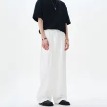 春夏用 メンズ ルーズフィット 白色スラックス【プリーツデザイン・ストレートレッグ】