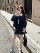 深い青の学院風ジャケット付きミニスカート【軽やかでフレンチスタイル・秋用・小柄向け】（セットアップ対応）
