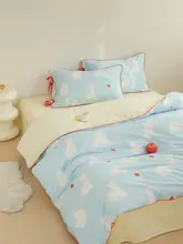 全棉100%の初恋風デザイン 寝具一式【女子学生用・ブルー】【セットアップ対応】