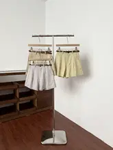 シンプルで着回し力抜群！A字デザインのハイウエストワイドショートパンツ【カジュアル・巻き縁・レディース】（セットアップ対応）