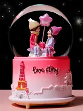 白鹅绒入り 水晶球ミュージックボックス【雪が舞うデザイン・子供や友人への誕生日プレゼント】