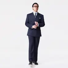 ストライプ柄ウールスーツ【男性用・ビジネス・ポケット付き・テーラードカラー】（セットアップ対応）