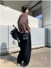 AIR TRAIN スカルデビル裏起毛デニムパンツ【冬用・ウエストゴム・サブカルチャーデザイン】