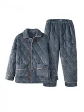 防寒仕様の珊瑚絨の三層クッション付きメンズパジャマ【大きいサイズ・冬用・極上の柔らかさ】（セットアップ対応）