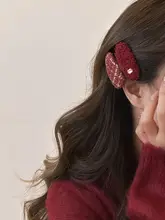レディース 赤いヘアクリップ【前髪用・水滴デザイン・横留め】
