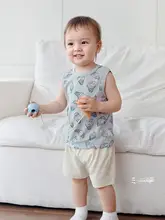 考拉鼻鼻【通気性小メッシュ・爽やかなコットン】男女兼用子供用夏用ノースリー ブTシャツ（セットアップ対応）