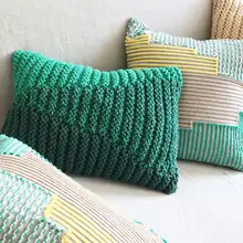 手作りコットン編みストライプクッション【グラデーション・ホテル用・腰枕・大判】