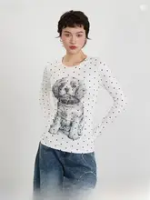 ポルカドットプリントの長袖Tシャツ【レディース・フィット感あり・カジュアルスタイル】