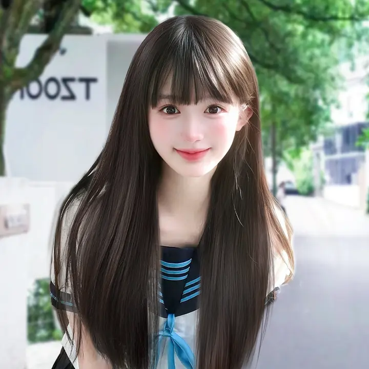 フルカバーウィッグ 女性用 ロングストレートバング ブラック 自然な日常使い