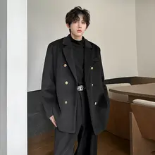 ブラックダブルブレストウールコート【メンズ・春秋用・長袖】