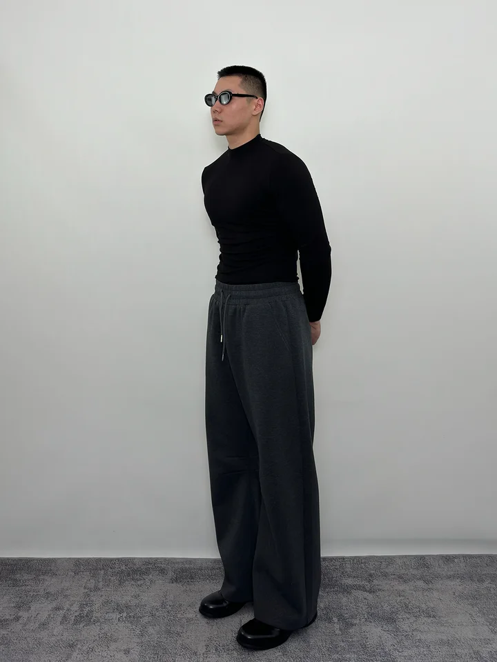 プルオーバー 半高ネック ストレッチフィット長袖Tシャツ【シンプルデザイン・メンズ・フィットネス用】