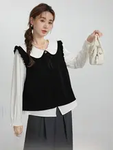 秋用 大きいサイズの長袖シャツ【甘いドールカラー・お腹カバー・パートスリーブ】（セットアップ対応）