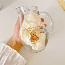 可愛らしいデザインのガラス製冷水ポット【大容量・取っ手付き・コーヒーポット兼ミルクカップ】