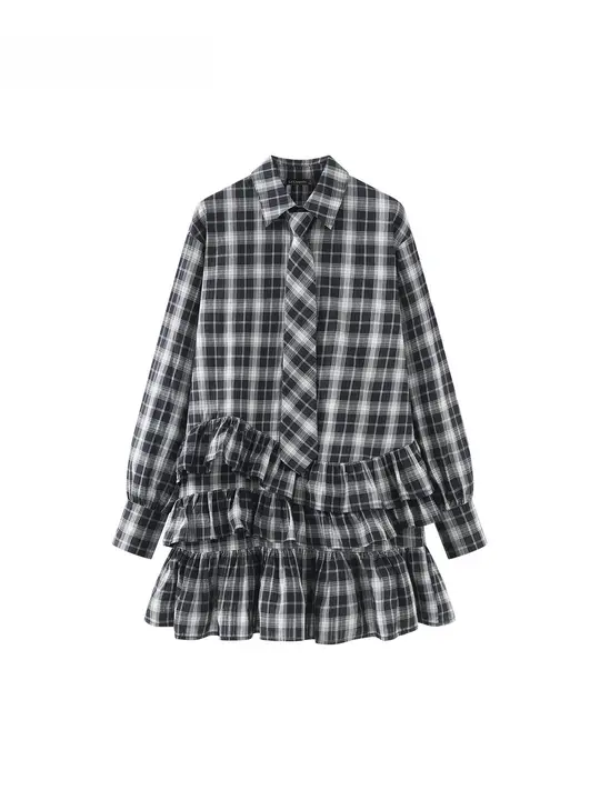 ヴィンテージ風チェックシャツワンピース【夏用・女性・短め】