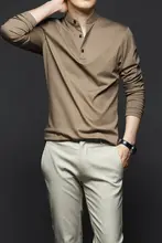 春秋用 メンズ ハイネック長袖Tシャツ【シルクコットン・プレーンデザイン】