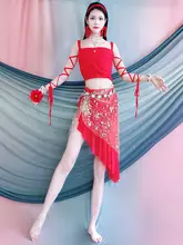 春夏用ベリーダンス衣装【ピンク系・花柄・子供用・装飾ビーズ・多色展開】（セットアップ対応）