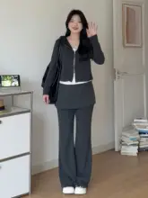 春のカジュアルフーディ【後ろピンタック・体型カバー・大きいサイズ】（セットアップ対応）