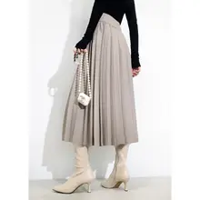 ウエストベルト付きプリーツスカート【Aライン・通勤用・女性用・中長丈】（セットアップ対応）