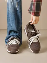 厚底デザインの冬用レトロスニーカー【女性用・ブラウン・カジュアル・スポーツ】