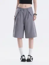 ワイドショートパンツ レディース テーラード ギャザー デコンストラクション ルーズ 韓流 カジュアル